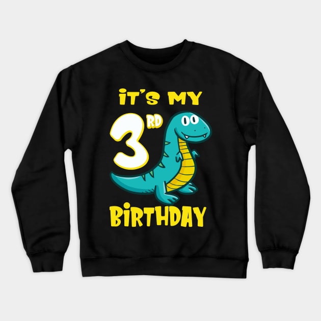 Cute Dinosaur 3rd Birthday Shirt Boys Crewneck Sweatshirt by Foxxy Merch